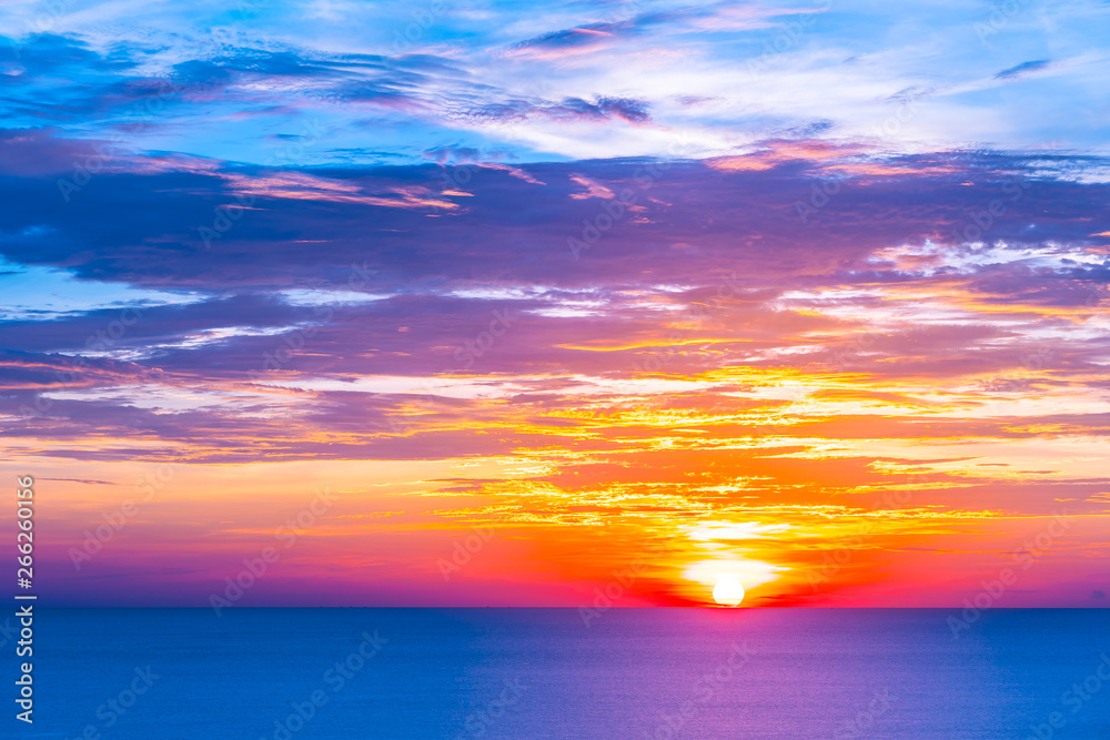 Beautiful tropical outdoor nature landscape of sea ocean at sunrise