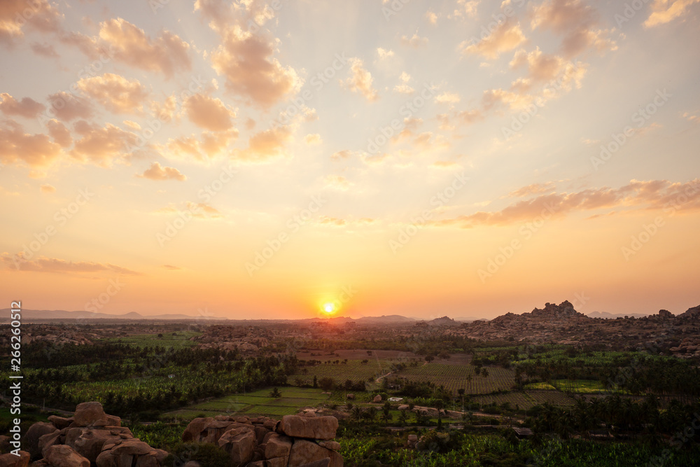 Exotic landscape in hampi india sunrise sunset hills