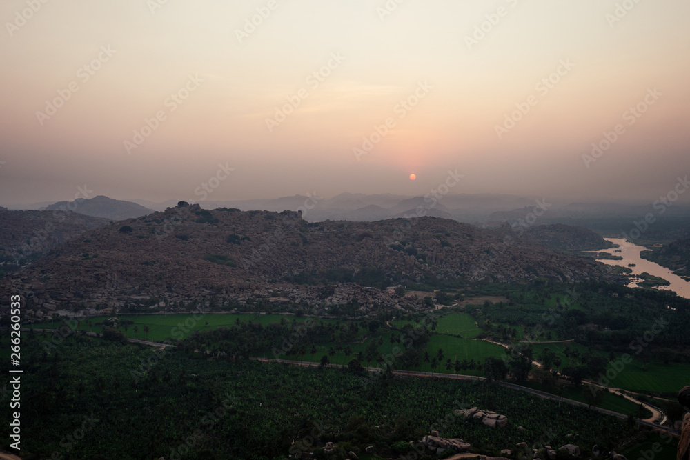 Obraz premium Exotic landscape in hampi india sunrise sunset hills