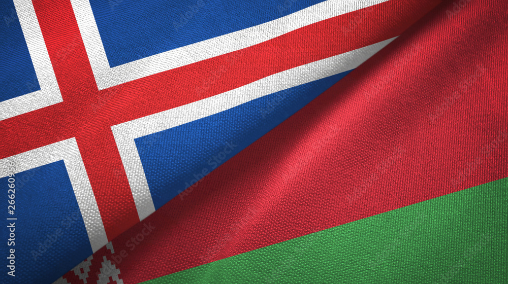 Iceland and Belarus two flags textile cloth, fabric texture Iceland and Belarus two flags textile cloth, fabric texture