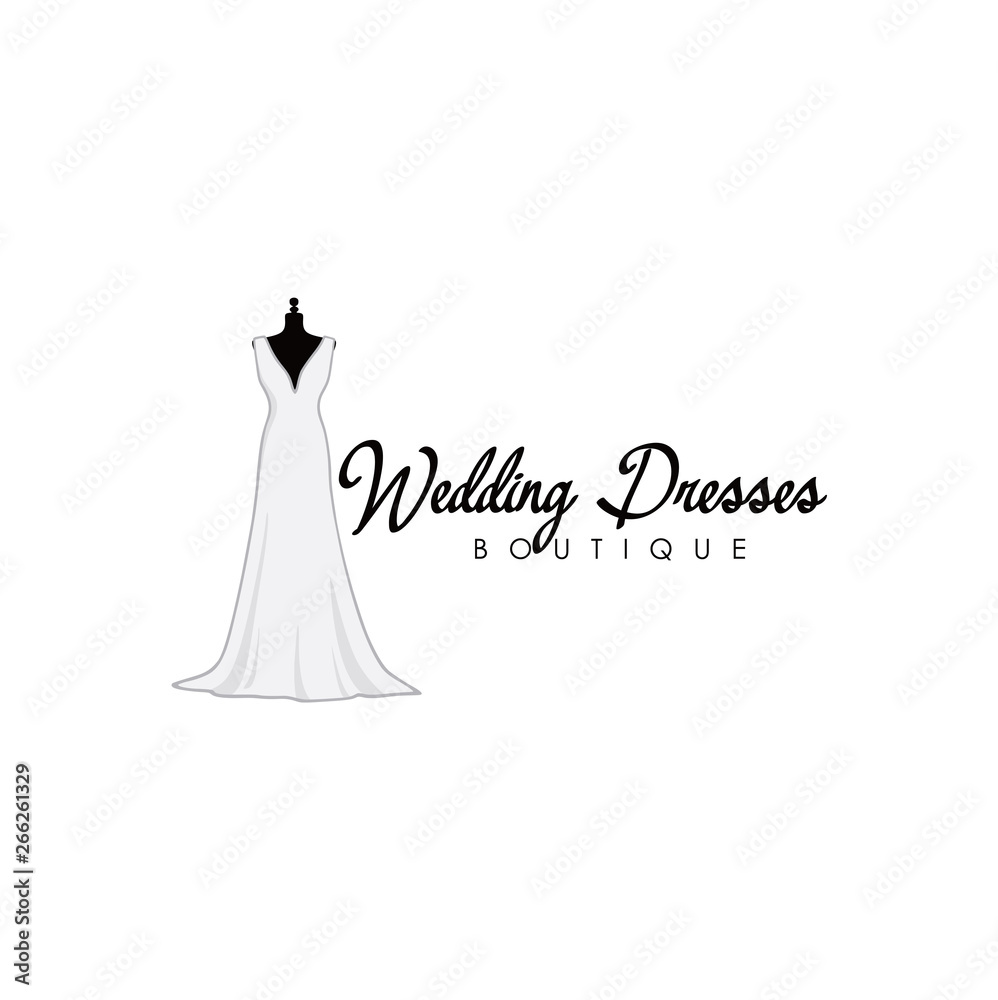 Monochrome Bridal Boutique Logo, Wedding Dresses Logo, Sign, Icon, Mannequin, Fashion, Beautiful Bride, Vector Design Template