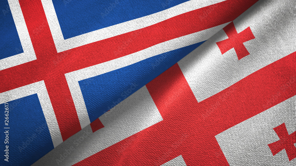 Iceland and Georgia two flags textile cloth, fabric texture Iceland and Georgia two flags textile cloth, fabric texture