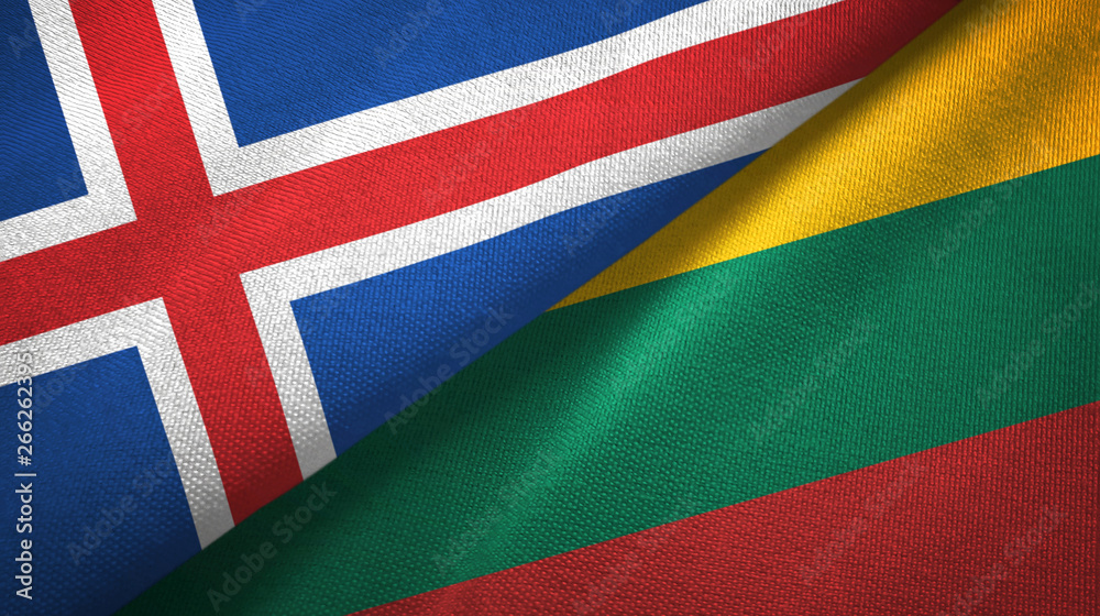 Iceland and Lithuania two flags textile cloth, fabric texture Iceland and Lithuania two flags textile cloth, fabric texture