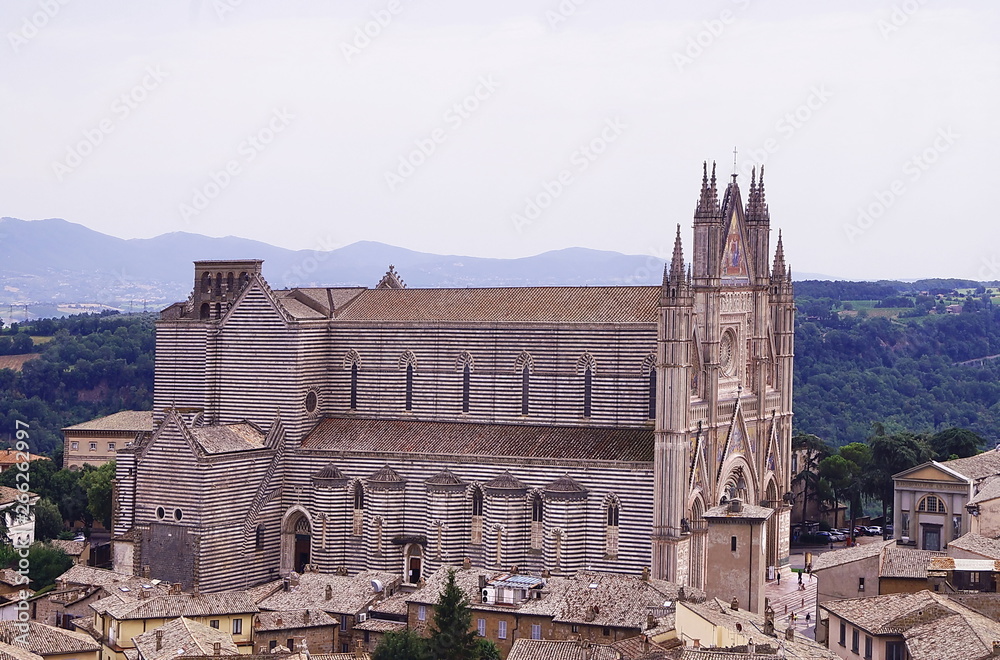 Aerial view of the cathedral of Orvieto, Italy