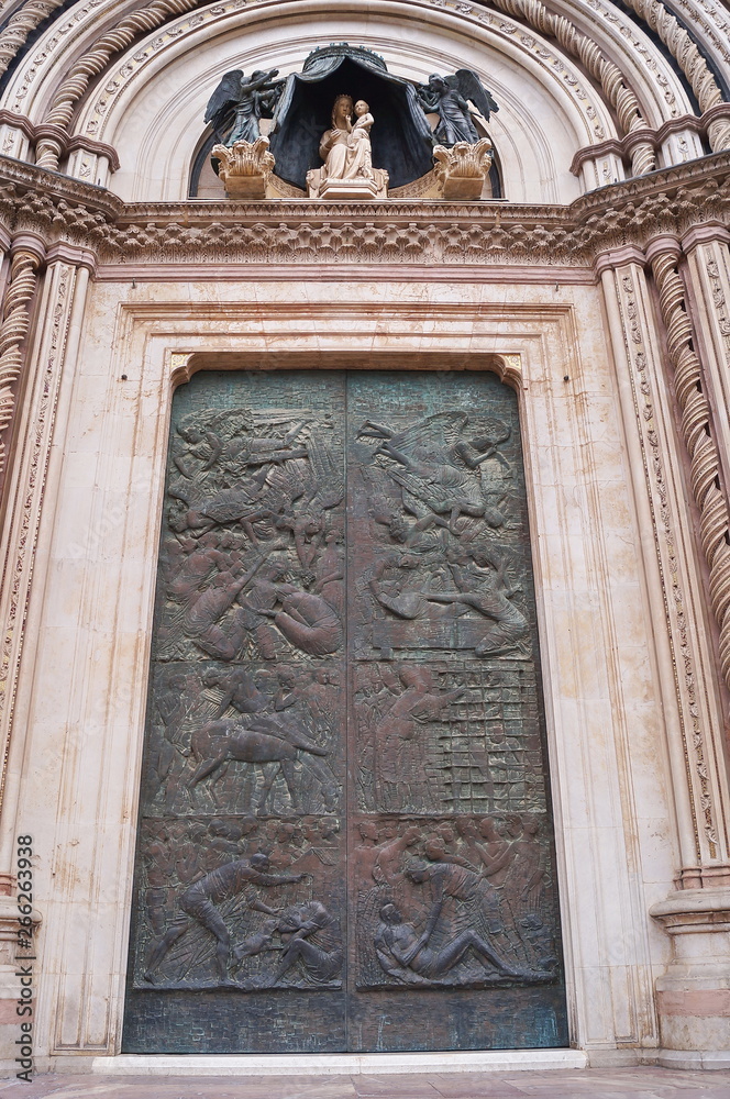 Entrance door of Orvieto cathedral, Italy