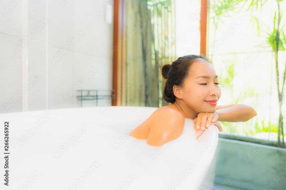 Portrait beautiful young asian woman in the bathtub for take a bath Portrait beautiful young asian woman in the bathtub for take a bath
