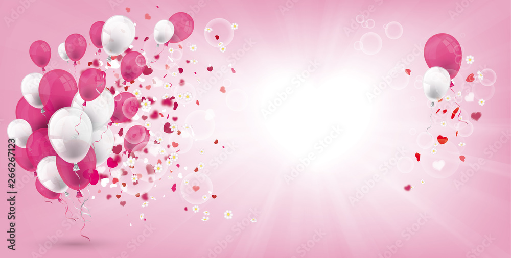 Pink White Balloons Grape Hearts Sunbeam Banner