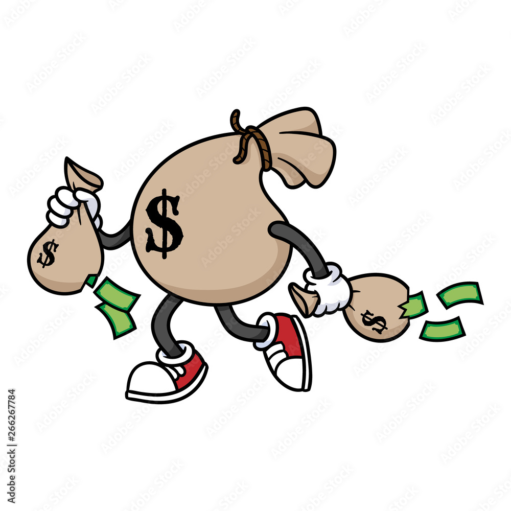 Cartoon Money Bag Running Carrying Smaller Money Bags Stock Vector | Adobe  Stock