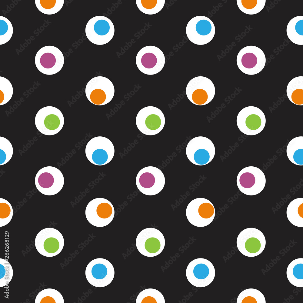 Color polka dot abstract seamless pattern on a dark background