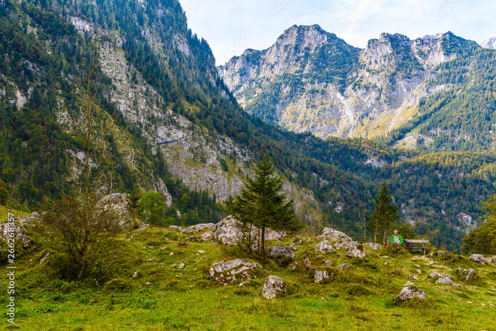 Boulder stones in Koenigssee, Konigsee, Berchtesgaden National Park, Bavaria, Germany.
