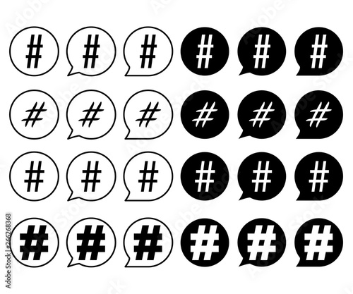 set of hashtag signs black and white