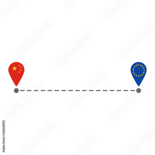 Canvas Print From china to eu map pin route
