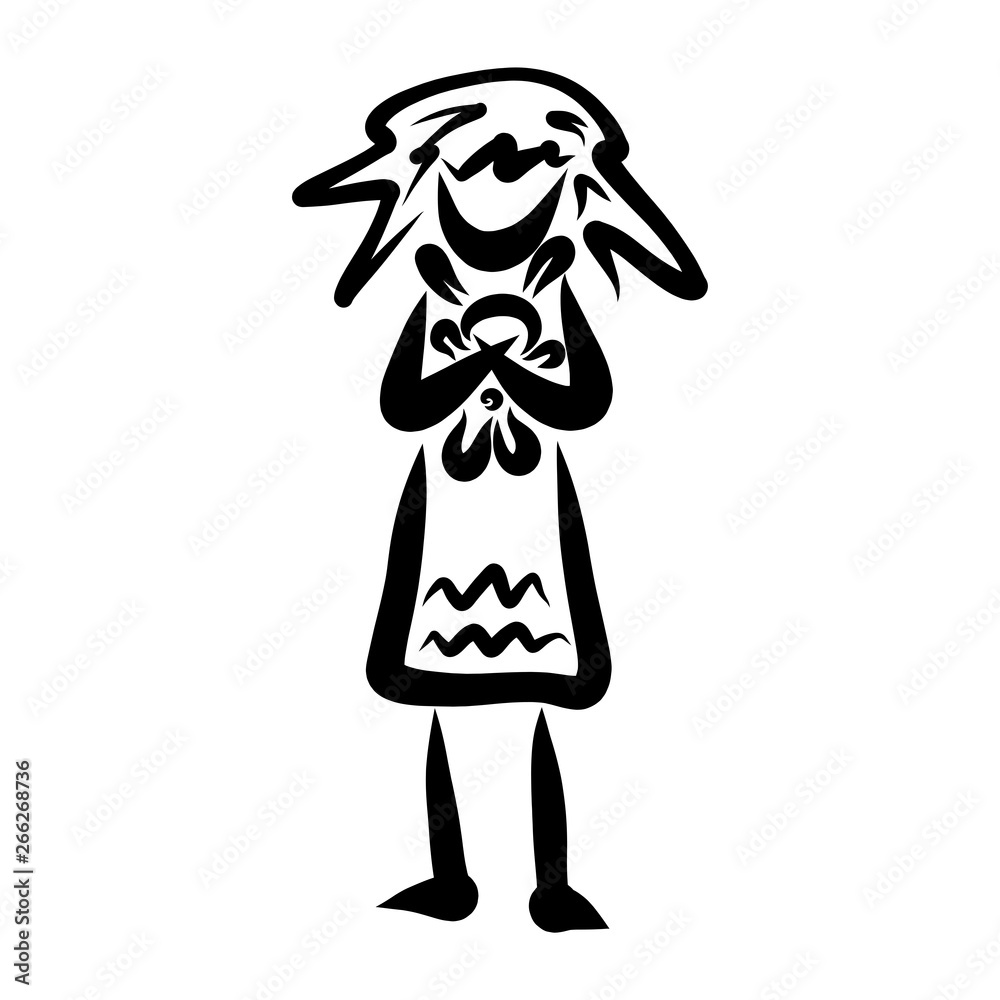 poor girl hugging a toy hare, black pattern poor girl hugging a toy hare, black pattern