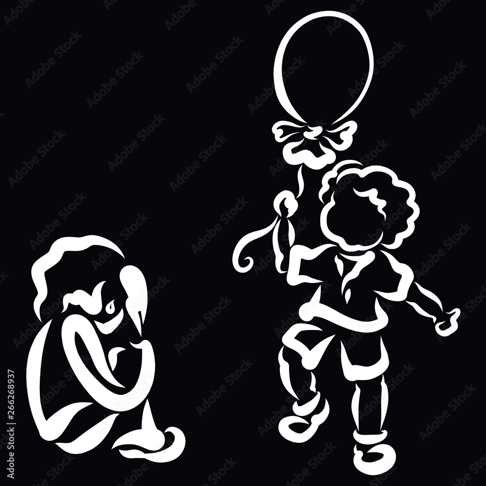 Fototapeta premium unhappy child and happy child with balloon