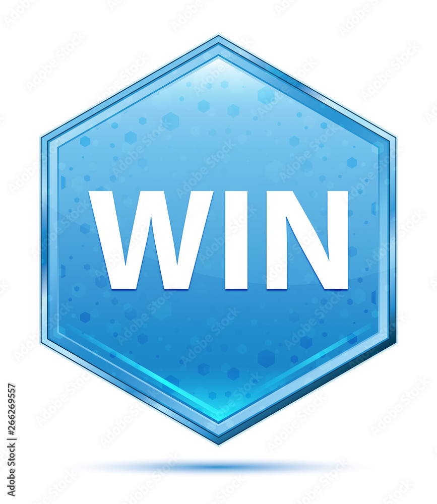 Win crystal blue hexagon button Win crystal blue hexagon button