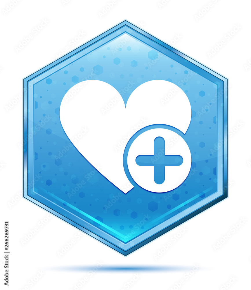 Fototapeta premium Add favorite heart icon crystal blue hexagon button
