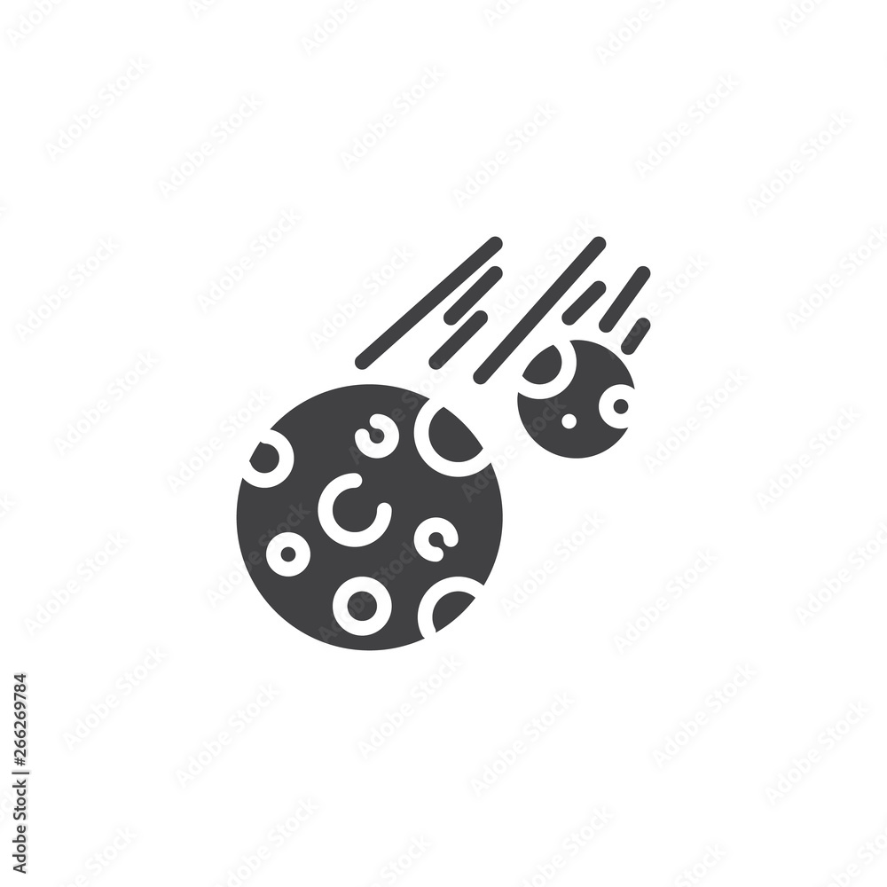 Comet falling vector icon. Fireball filled flat sign for mobile concept and web design. Asteroid meteor glyph icon. Symbol, logo illustration. Pixel perfect vector graphics Comet falling vector icon. Fireball filled flat sign for mobile concept and web design. Asteroid meteor glyph icon. Symbol, logo illustration. Pixel perfect vector graphics