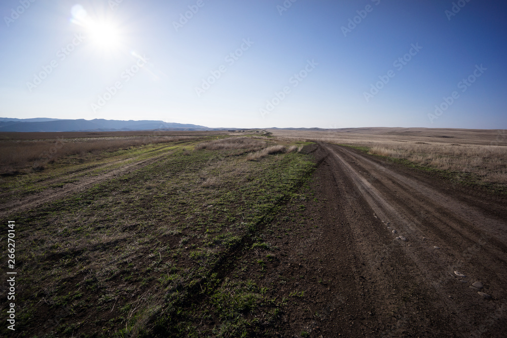 georgia mud road at steppe landscape