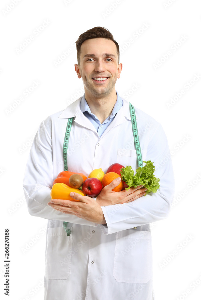 Portrait of male nutritionist on white background Portrait of male nutritionist on white background