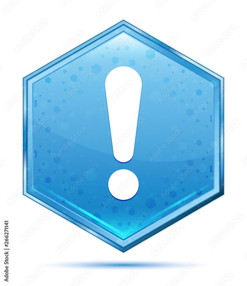 Exclamation mark icon crystal blue hexagon button Exclamation mark icon crystal blue hexagon button
