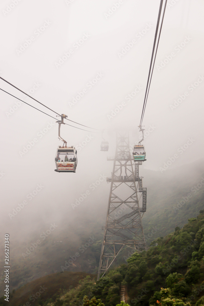 Beautiful view of Nong Ping Cable Car with smog