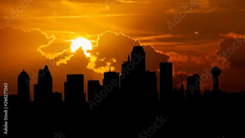 Dallas City Skyline in Silhouette, Time Lapse at Sunset, Texas, USA