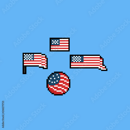 Pixel america flag set.8bit.Independence day.