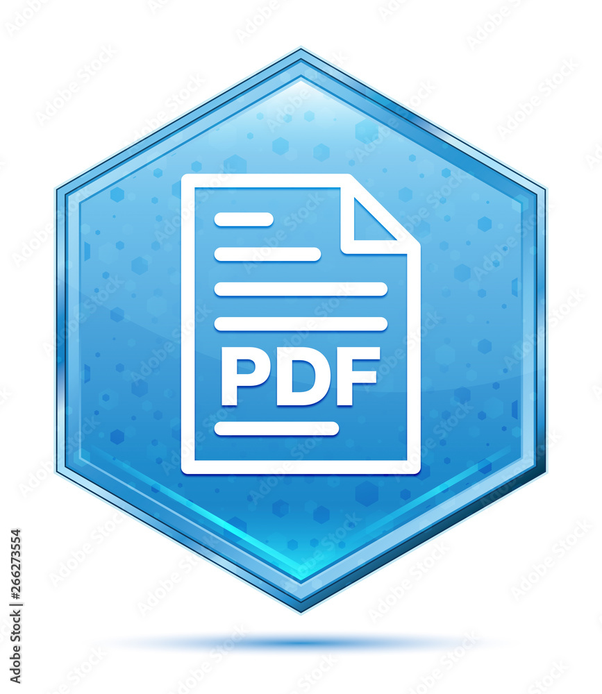 PDF document page icon crystal blue hexagon button PDF document page icon crystal blue hexagon button