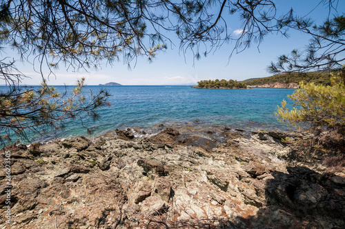 Sithonia, Chalkidiki, Greece - June 29, 2014: Peninsula view of the sea and the beach in clear sunny weather
