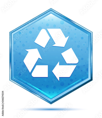 Recycle symbol icon crystal blue hexagon button