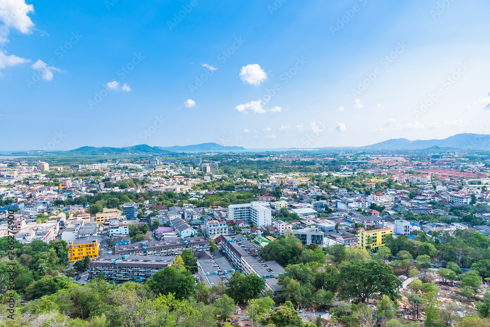 Panoramic view landscape and cityscape of Phuket City at Rang Hill in Phuket, Thailand.