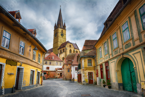 Cityscape of historical center of Sibiu town photo