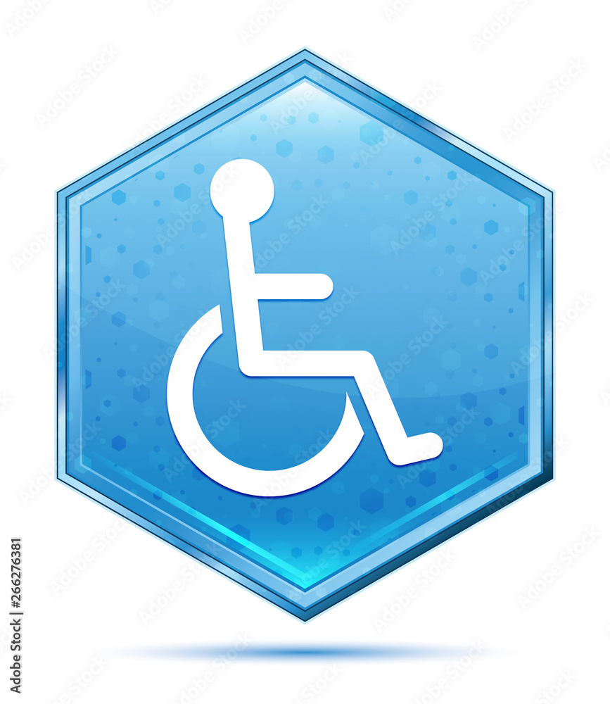 Wheelchair handicap icon crystal blue hexagon button Wheelchair handicap icon crystal blue hexagon button