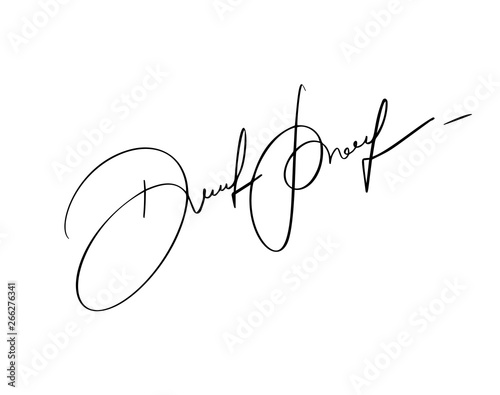 Manual signature for documents on white background. Hand drawn Calligraphy lettering Vector illustration photo