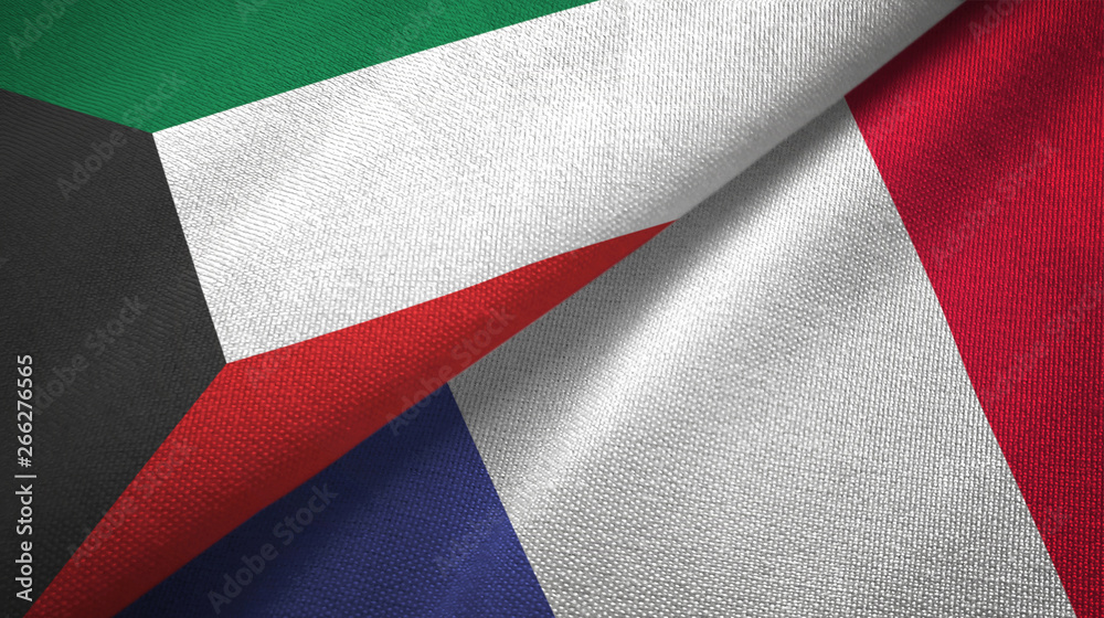 Kuwait and France two flags textile cloth, fabric texture Kuwait and France two flags textile cloth, fabric texture