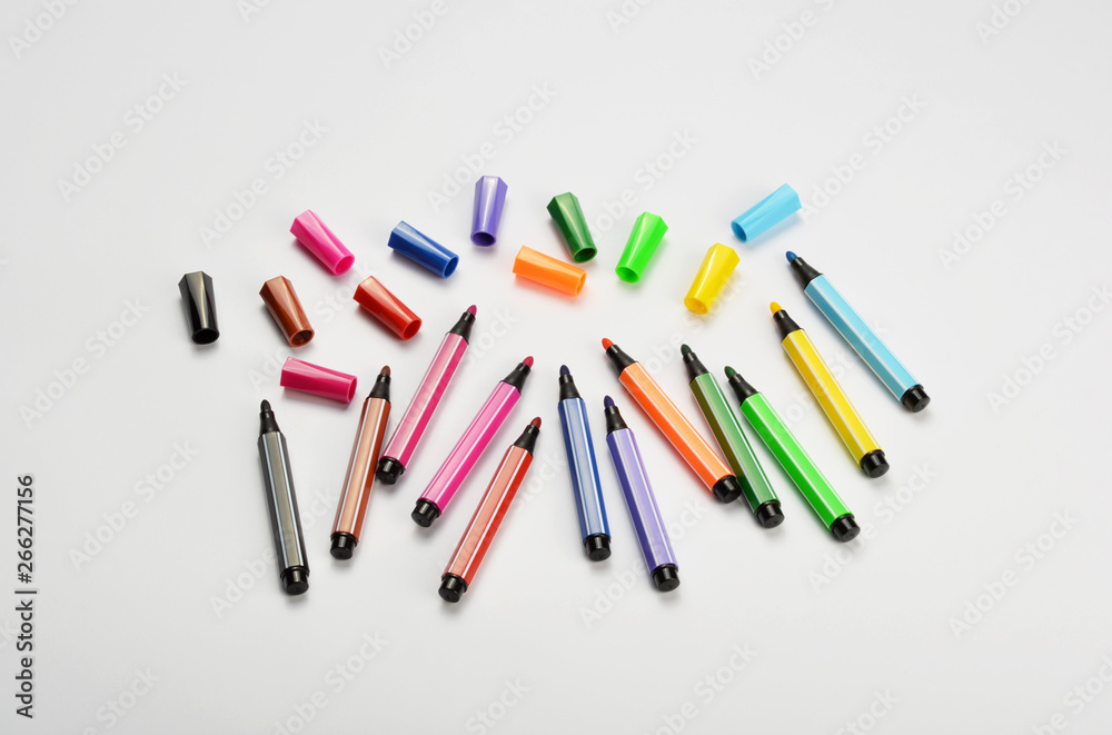 Multi colored felt tip pens on white background Multi colored felt tip pens on white background