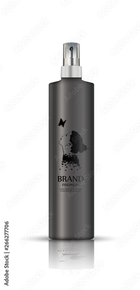  Realistic luxury cosmetic spray bottle  in grey color, isolated on white background, mockup,  3D illustration for branding design and ads,  template, beauty and hygiene concept.