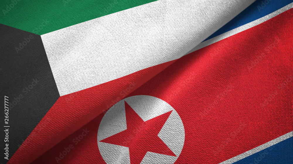 Kuwait and North Korea two flags textile cloth, fabric texture Kuwait and North Korea two flags textile cloth, fabric texture