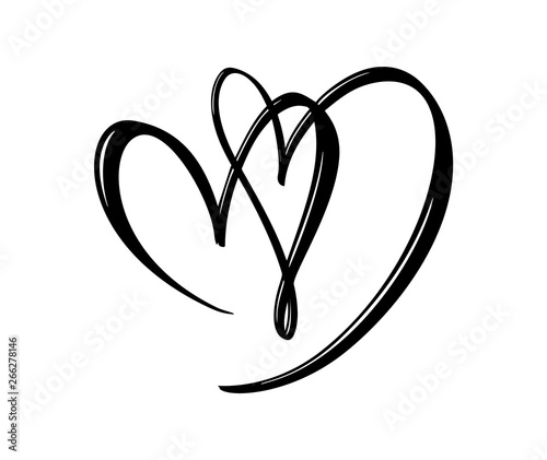 Hand drawn two Heart love sign. Romantic calligraphy vector illustration. Concepn icon symbol for t-shirt, greeting card, poster wedding. Design flat element of valentine day