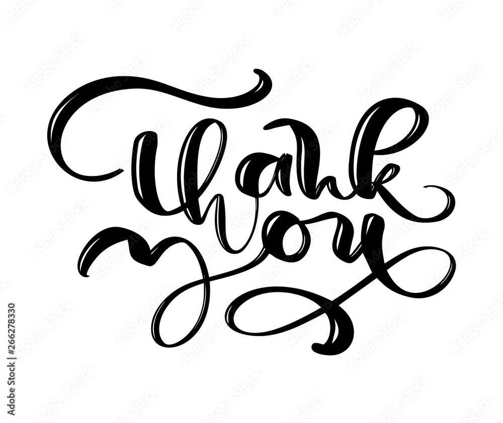 Thank you Hand drawn Vector text. Trendy hand lettering quote, fashion graphics, vintage art print for posters and greeting cards design. Calligraphic isolated in black ink illustration
