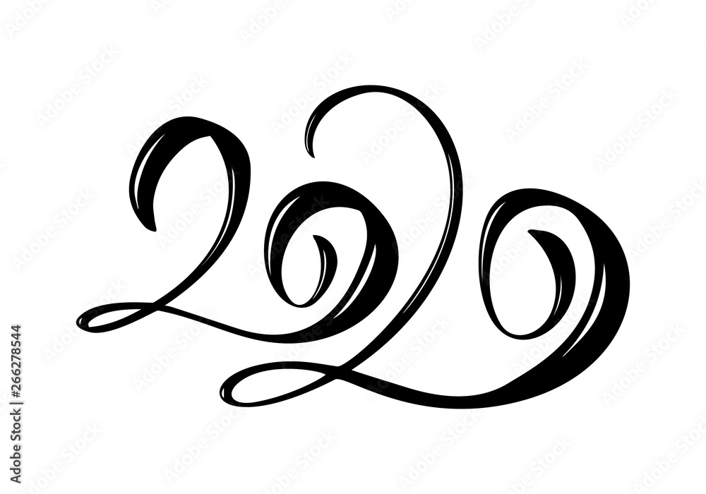 Hand drawn vector lettering calligraphy black number text 2020. Happy New Year greeting card. Vintage Christmas illustration design Hand drawn vector lettering calligraphy black number text 2020. Happy New Year greeting card. Vintage Christmas illustration design