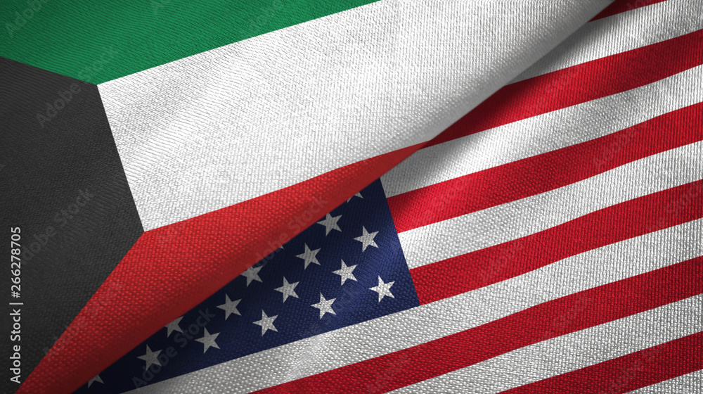 Kuwait and United States two flags textile cloth, fabric texture Kuwait and United States two flags textile cloth, fabric texture