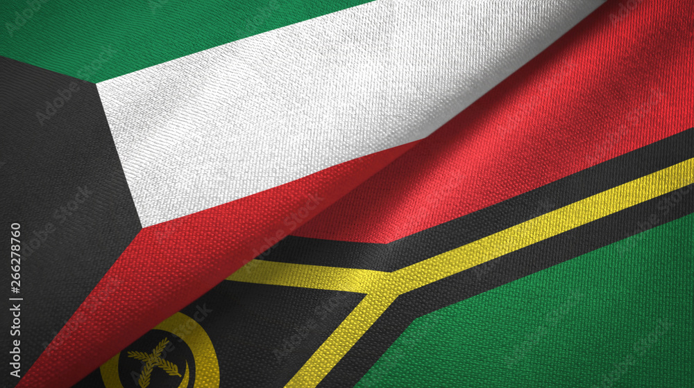 Fototapeta premium Kuwait and Vanuatu two flags textile cloth, fabric texture