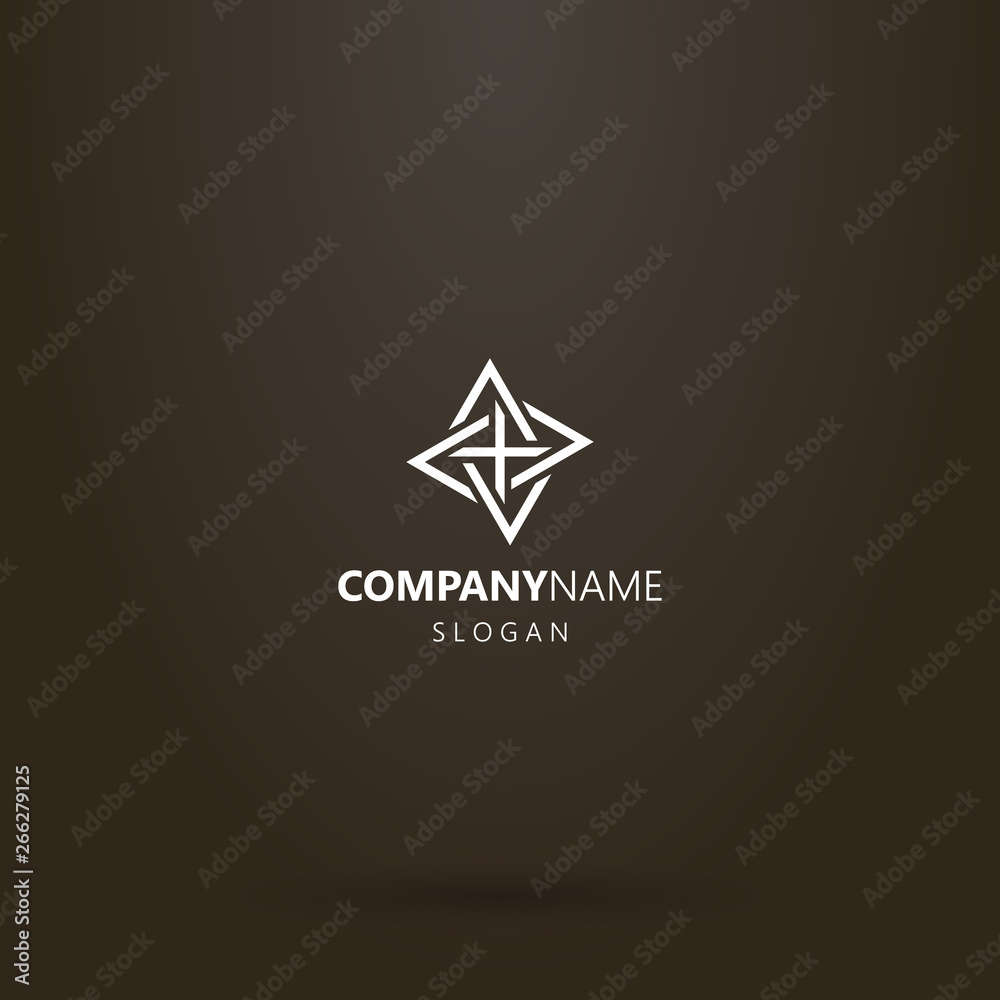 Obraz premium white logo on a black background. simple line art vector logo of four intertwined triangles pointing different directions