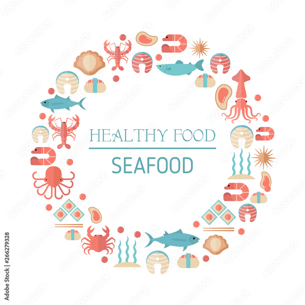 Fish and seafood flat icon