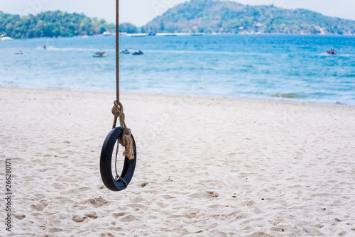 Beach view with tire cradle.phuket.Thailand.