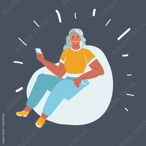 Woman sitting on beanbag chair