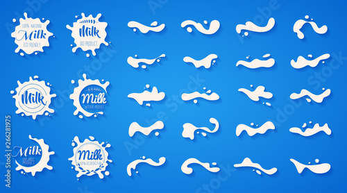 White milk splash blot vector set. Drink element. Abstract liquid. Vector illustration.