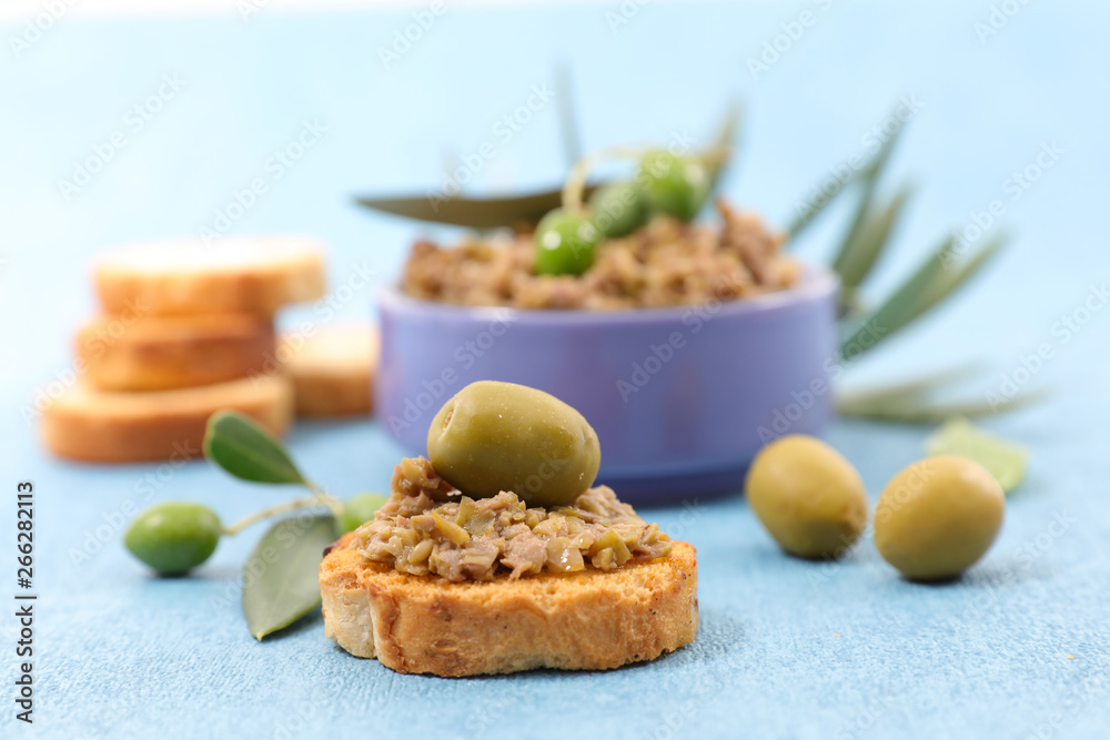 olive tapenade with toast, french gastronomy