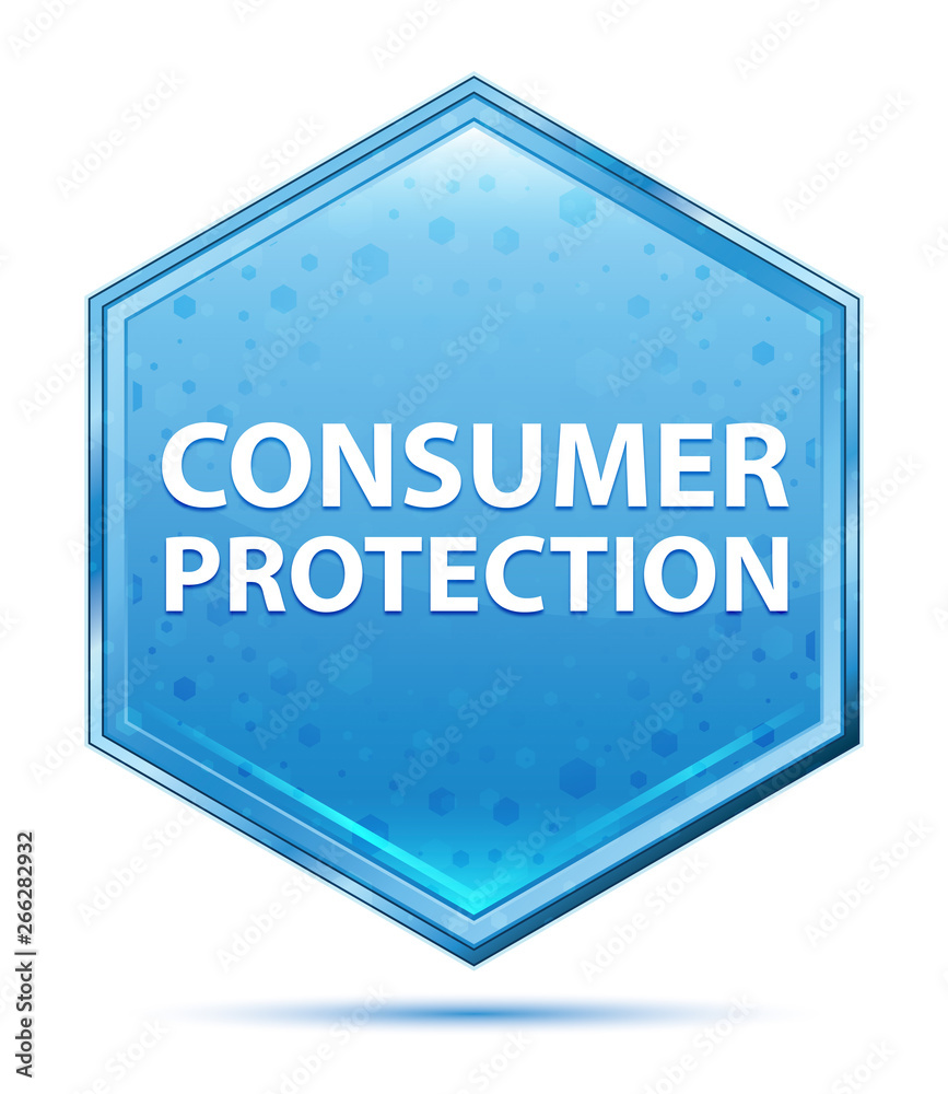 Consumer Protection crystal blue hexagon button Consumer Protection crystal blue hexagon button